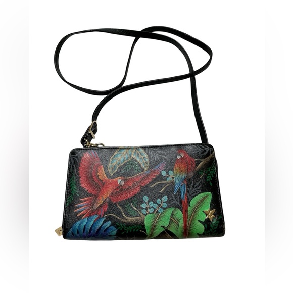 Anuschka Crossbody Purse Wallet Hand Painted Leather with RFID Blocker - Picture 1 of 11